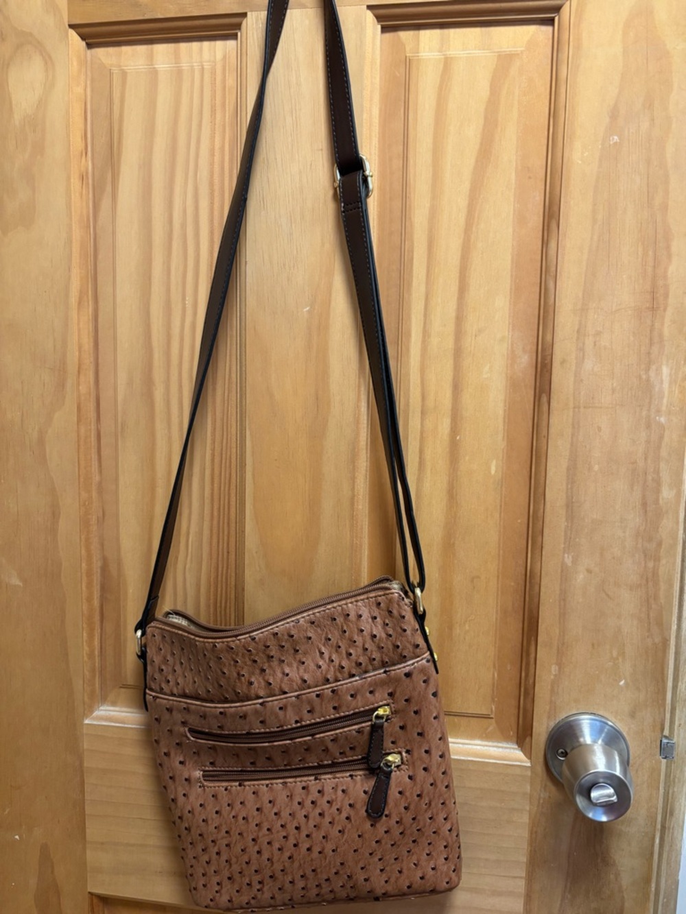Brown Crossbody Shoulder Bag with Textured Finish